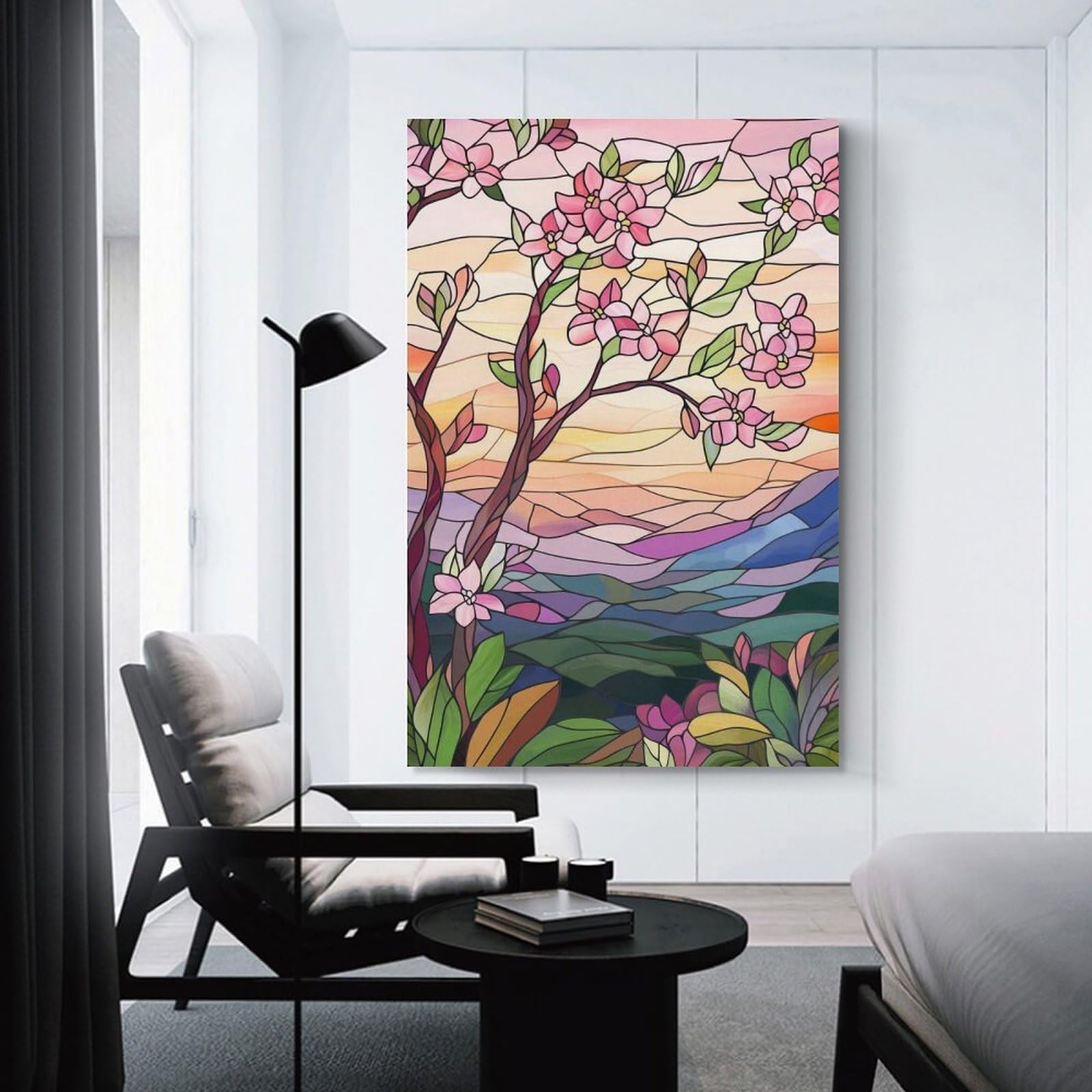 Junmoney Stained Glass Sunset Landscape(2) Decorative Canvas Print, 16x24inch(40x60cm), for Hallway, Bedroom Or Modern Interiors, Gift Idea for Housewarming And Birthdays