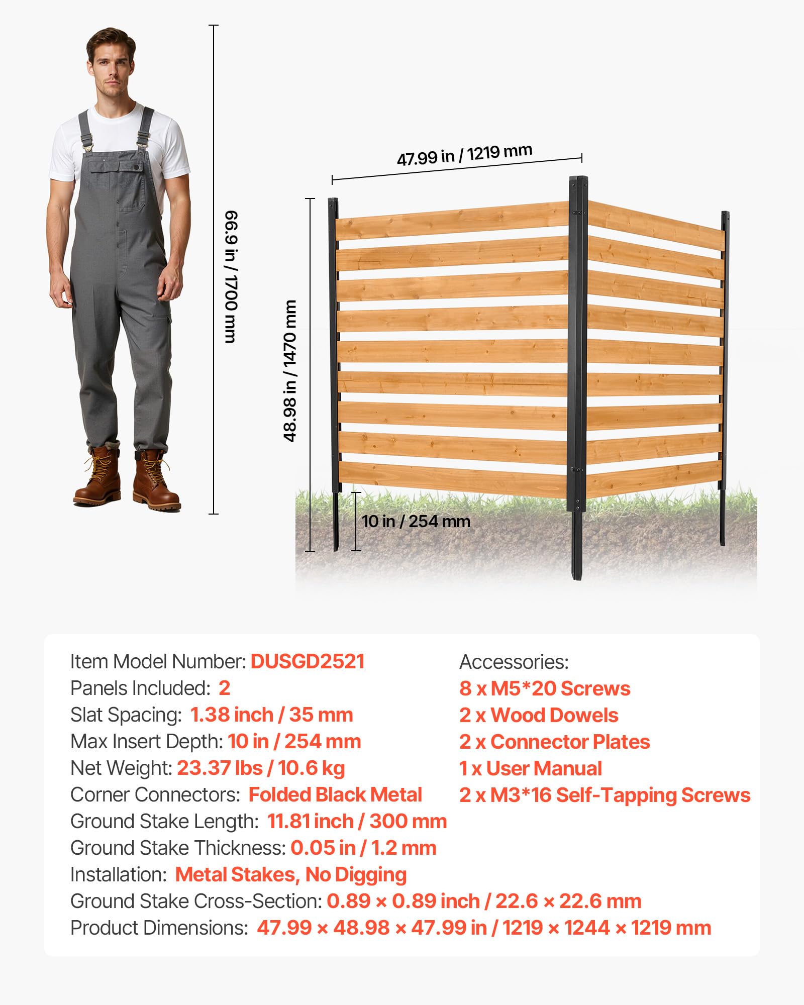 VEVOR Vallas de Madera 1219 x 1244 mm Pantalla de Privacidad Exterior con 2 Paneles, Resistente al Clima, Espaciado para Ventilación, para Mascotas Jardín, Ocultar Equipo de Piscina Cubos de Basura AC