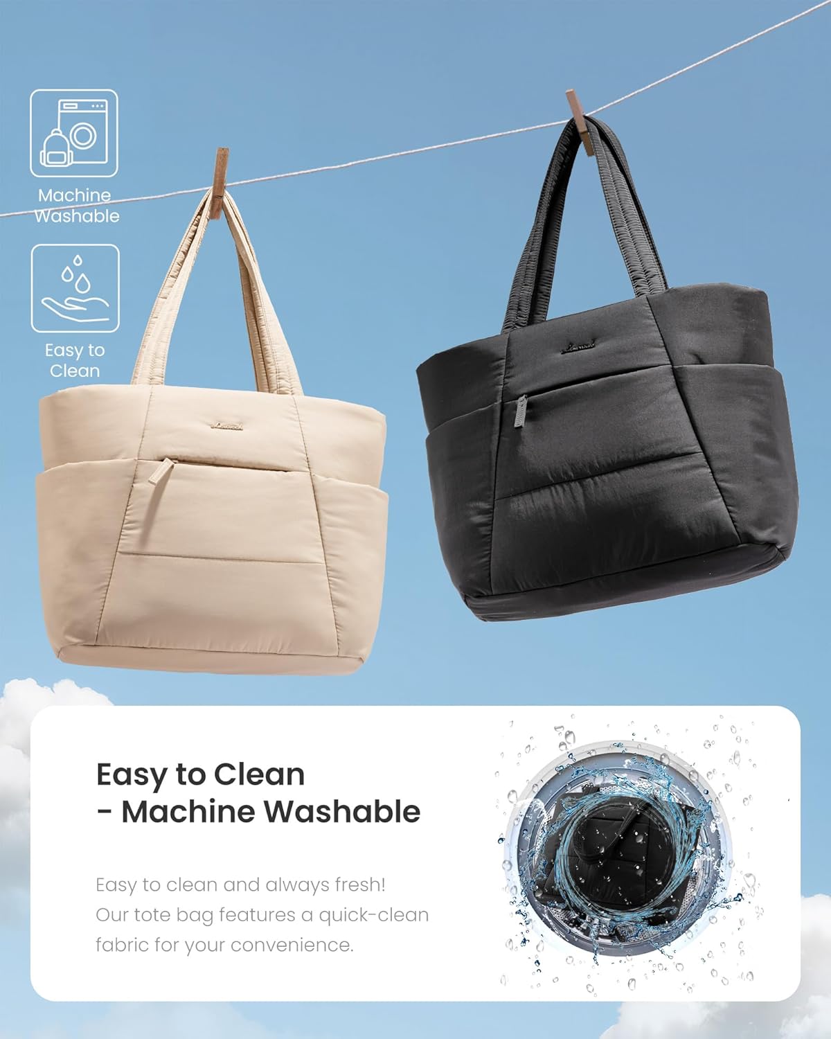 LOVEVOOK Puffer Tote Bag for Women, Lightweight Work Tote with Cup Holder for 15.6In Laptop Large Teacher Nurse Bag with Zip - Image 7