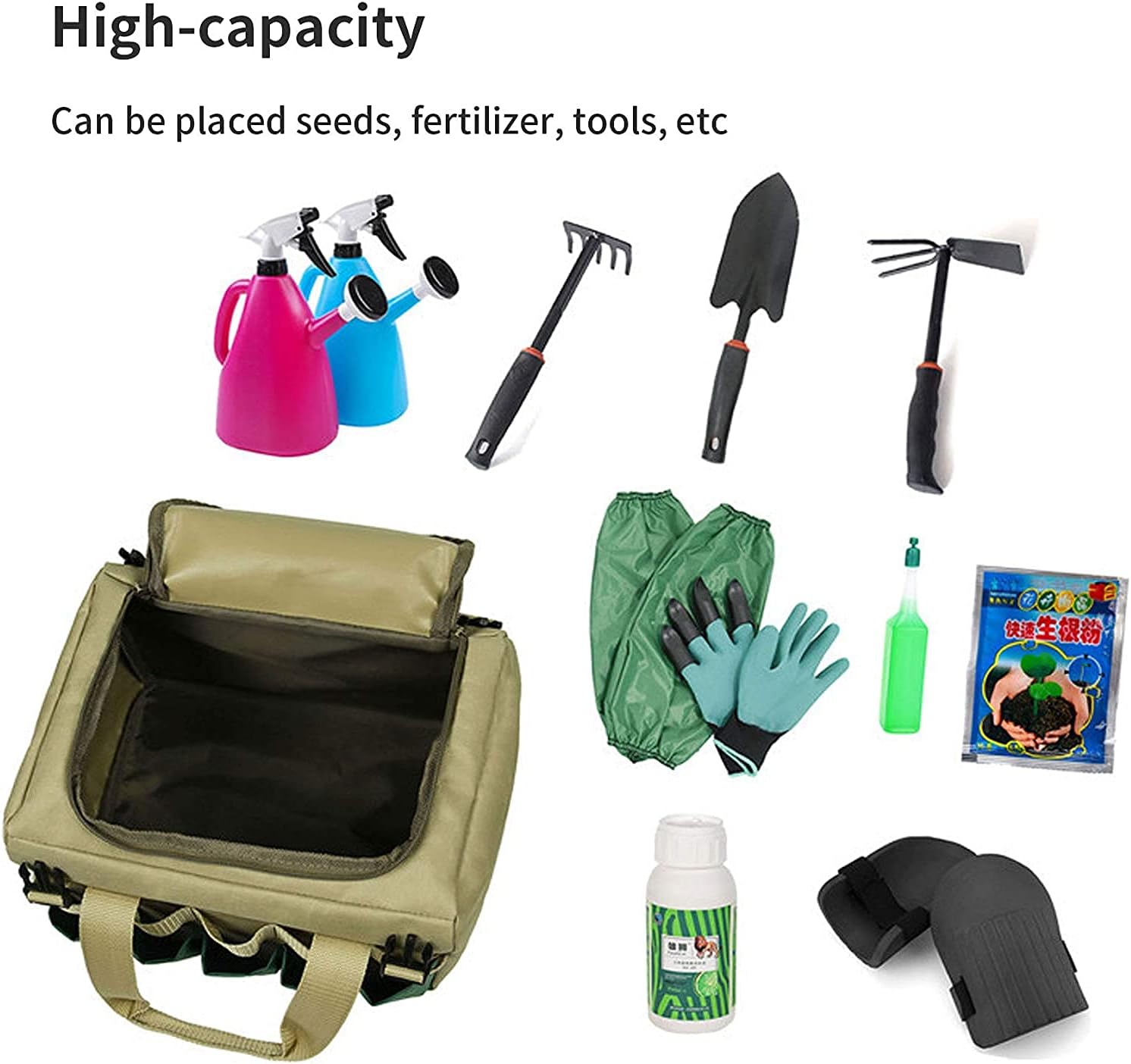 TPW Folding Garden Tool Stool, Garden Tools Set Organizer | Garden Seat Folding Gardening Stool Chair Kneeler | Gardener Bag | Gardening Tools Set with Zippered Detachable Tote and Folding Stool Seat : Patio, Lawn & Garden