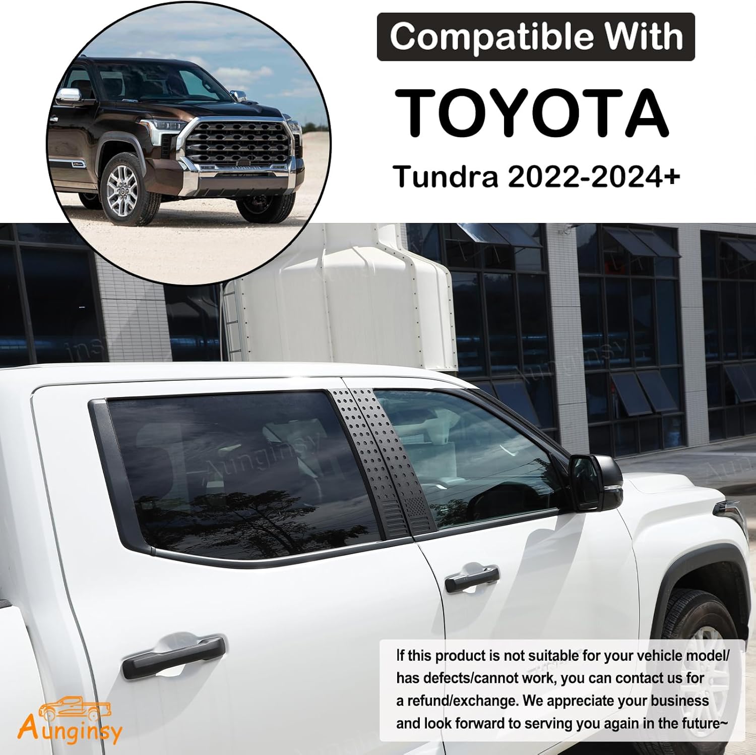 Aunginsy Window Center Pillar Post Trim Cover Compatible with Toyota Tundra 2022-2025 Truck Outer Side Door Window Centerpillar Honeycomb Panel Molding Decorative Cover Protection Exterior Accessories