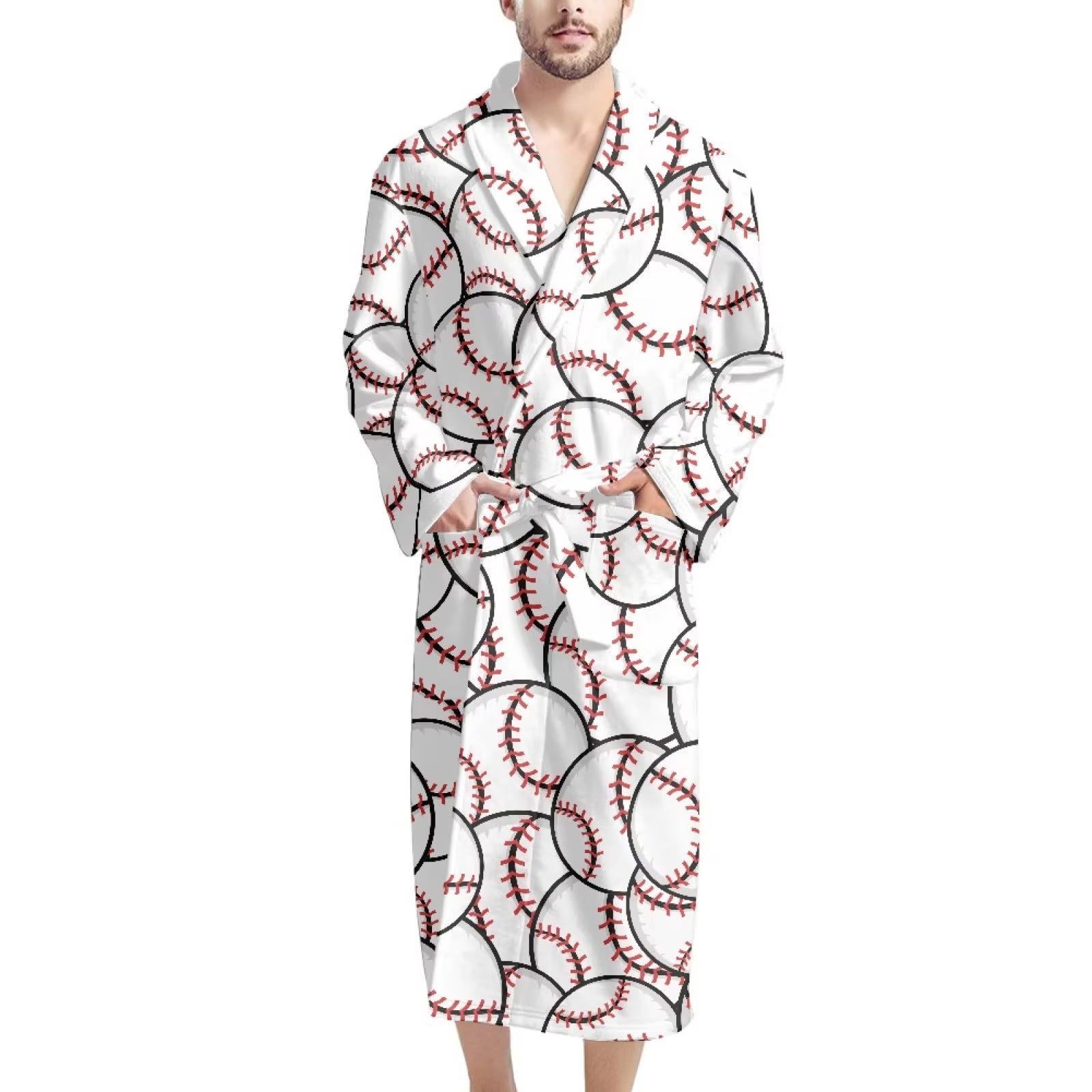 HUGS IDEA Long Bath Robe for Men Plush Pajamas Sleepwear Housecoat Soft Fleece Bathrobes Nightgown