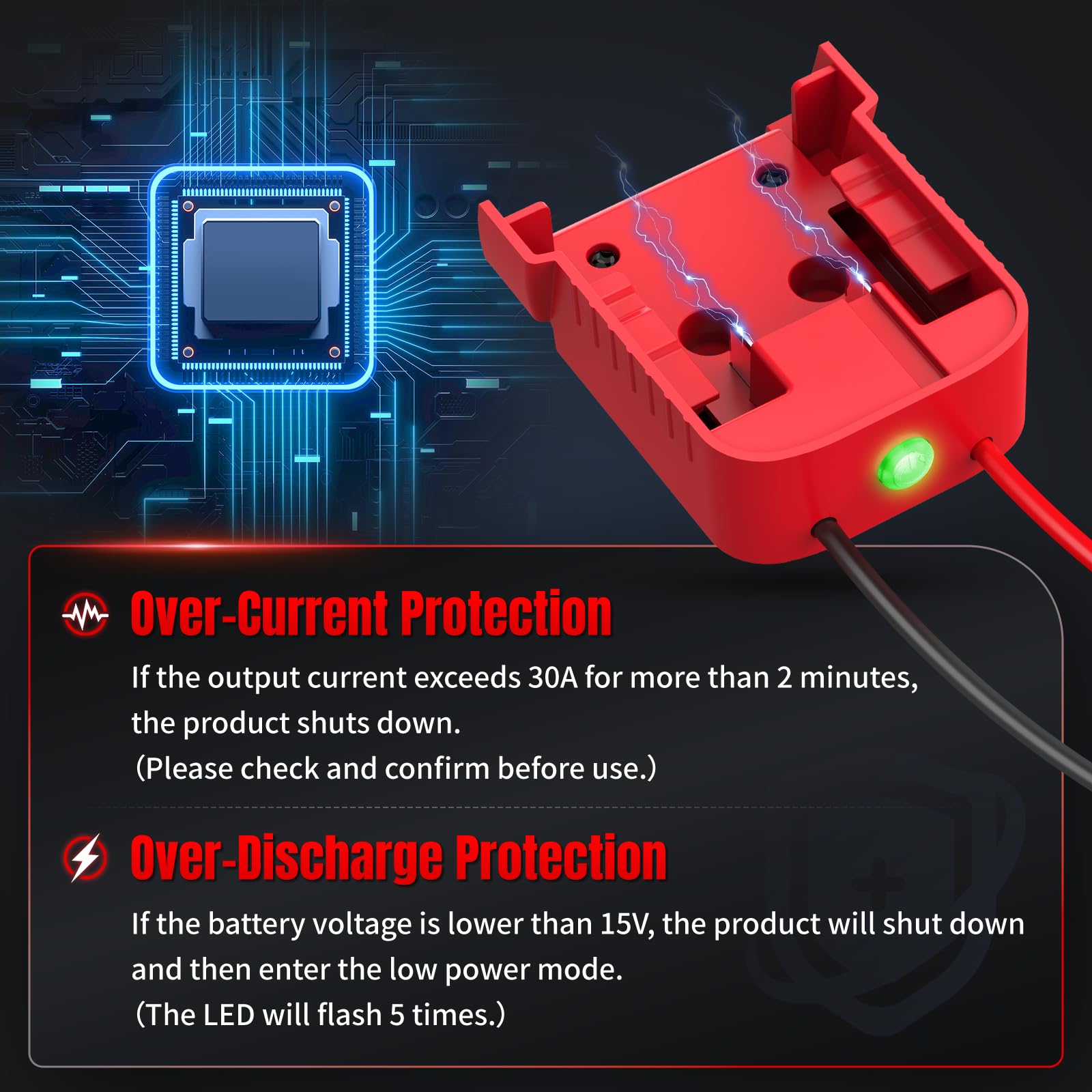 Paquete de 2 adaptadores de rueda de alimentación compatibles con Milwaukee 18 V adaptador de batería con corte de bajo voltaje para juguetes de coche RC DIY