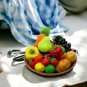 18Pcs Fake Fruits Vegetables Realistic Artificial Frutis Foam Decoration Faux fruit Lifelike Simulation Vegetable for Home Kitchen Festival Ornament Bell Peppers Strawberry Carrots Plastic Lemon