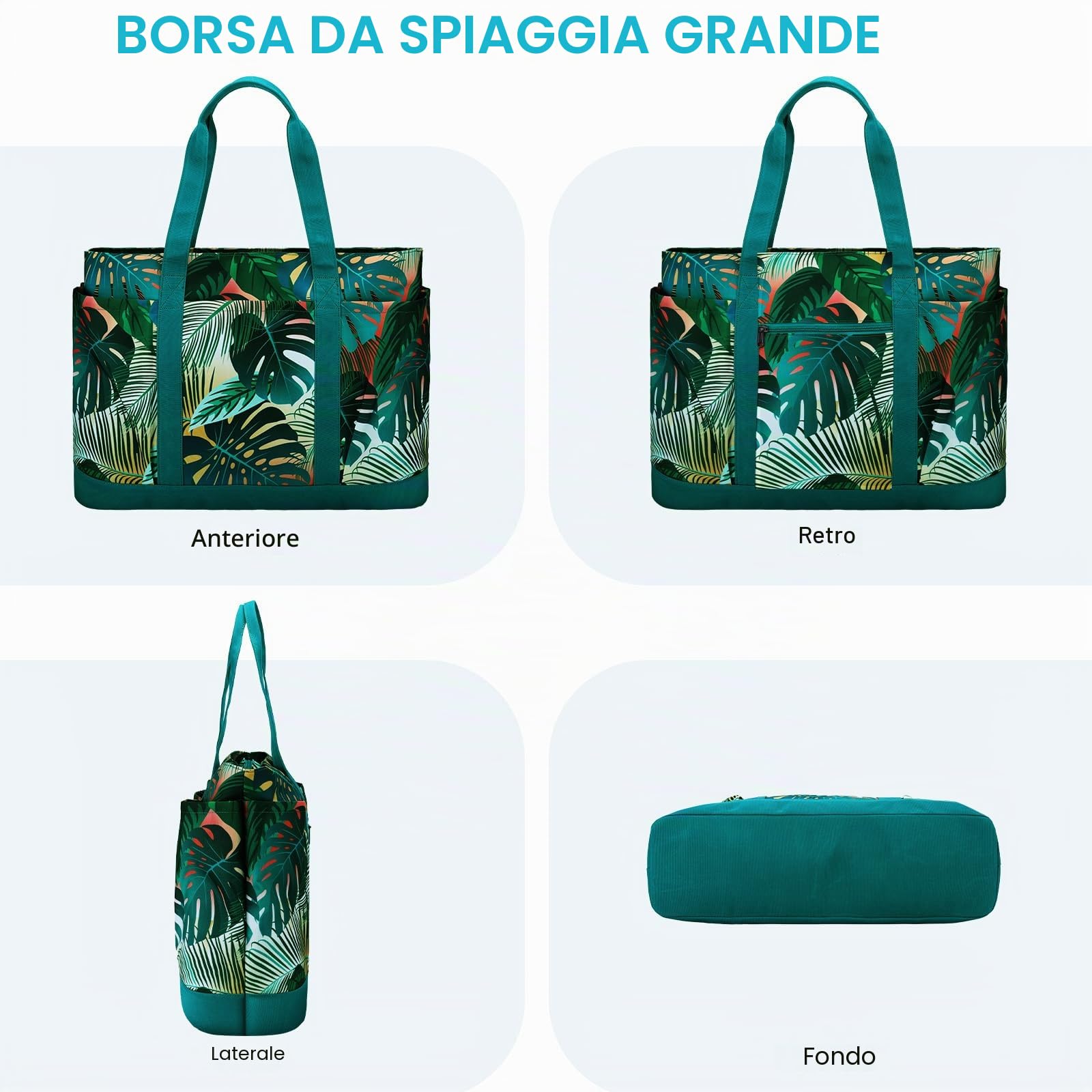 VASCHY Borsa Mare Grande,Borsa Spiaggia Donna Impermeabile Borse Tela Mare con Tasche Multifunzione Piegevole Viaggio Estiva
