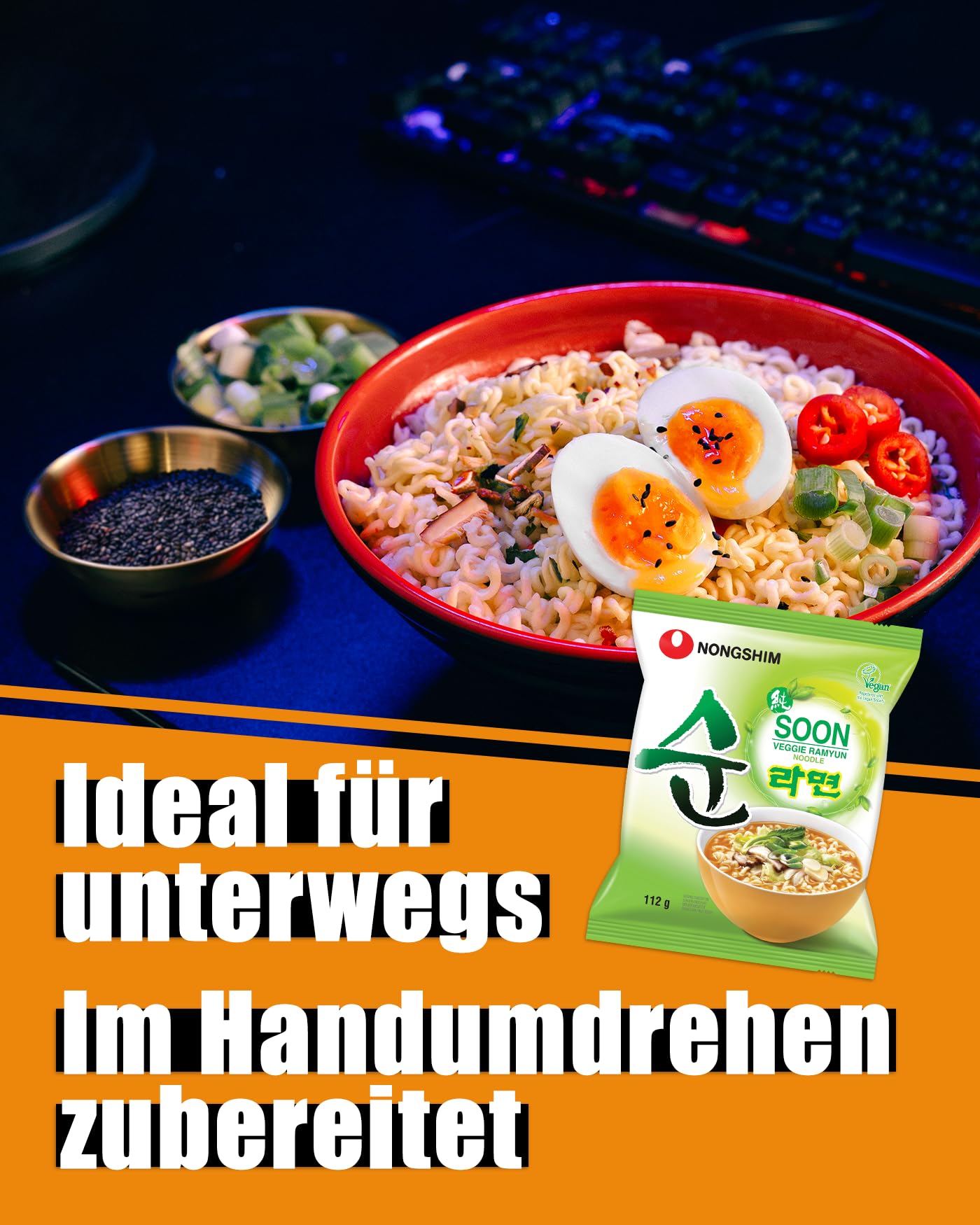 Nong Shim Instantnudeln Soon Veggie Ramyun – Koreanische Gemüse Ramen Suppe mild - schnelle Zubereitung – 20er Vorteilspack à 112g | Multipack