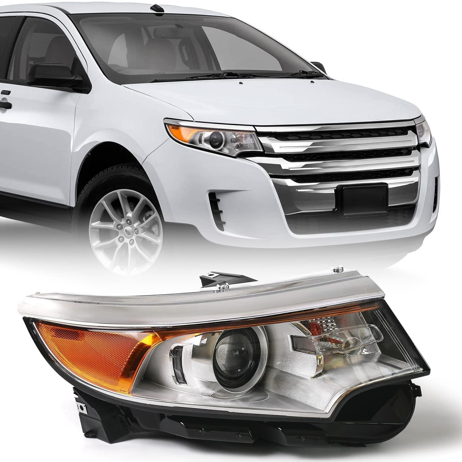 FIONE for Ford Edge Headlight Assembly 2011 2012 2013 2014 Halogen Replacement Projector Headlamp SE SEL Limited Right Passenger Side RH BT4Z13008A