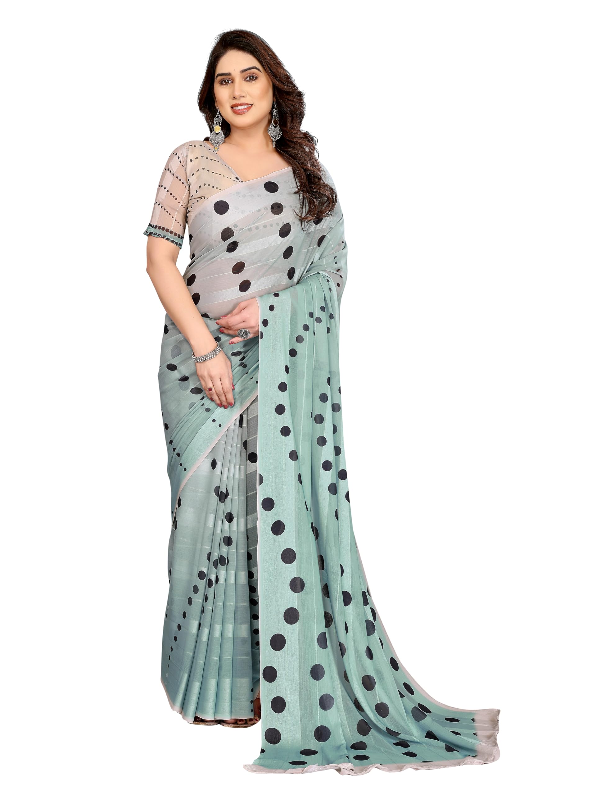 Women's Georgette Zari Stripes Floral Pattern Digital Printed Saree With Running Blouse Piece-image-31