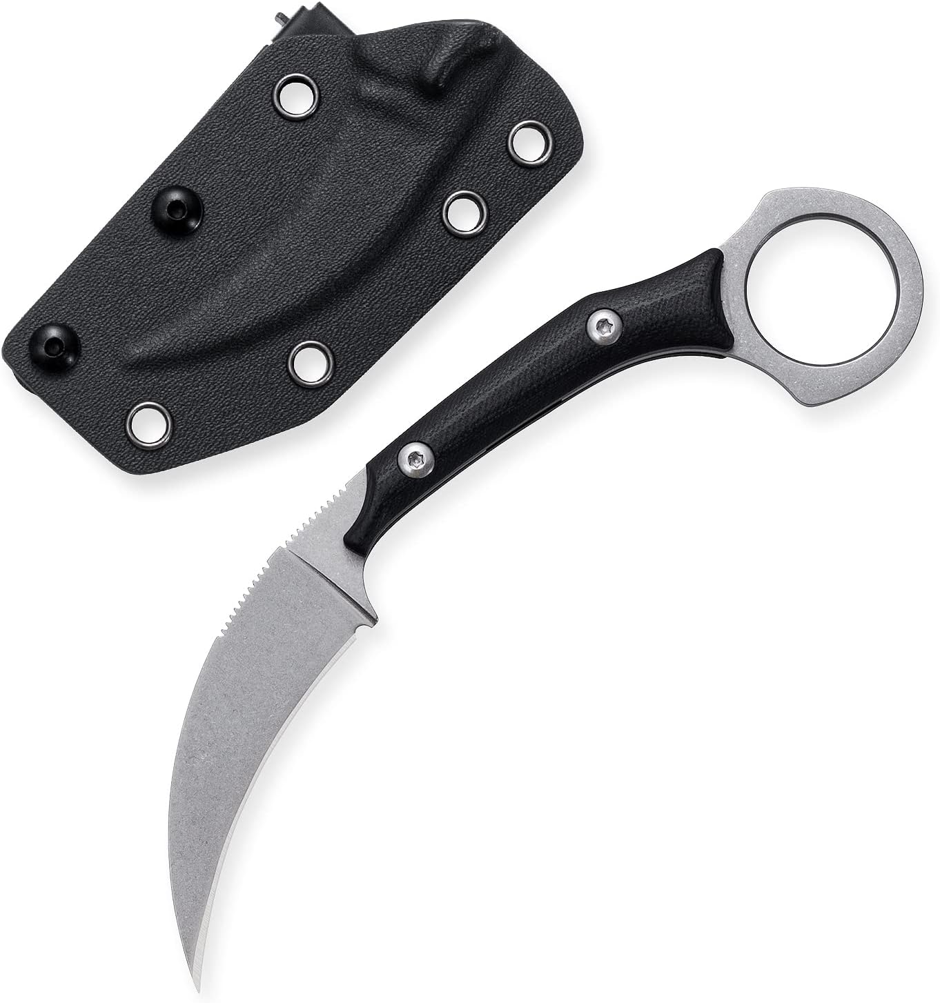 Fixed Blade Knife, D2 Stonewashed Steel Blade G10 Handle, Tactical EDC sharp Claw Knife, Utility Knife for Outdoor Survival Hiking Camping with Kydex Sheath OK1213 (Silver)