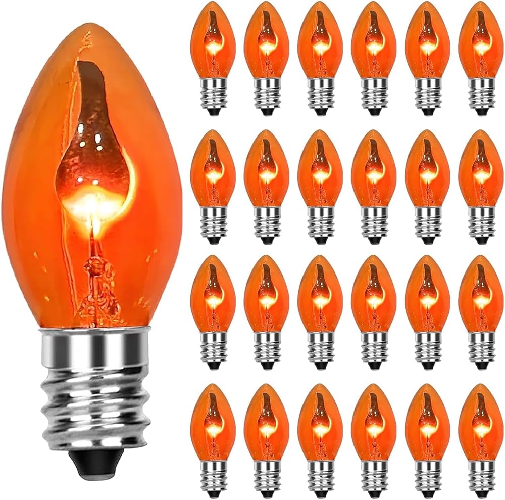GOOTHY 25 Pack C7 Halloween Flicker Flame Light Bulbs