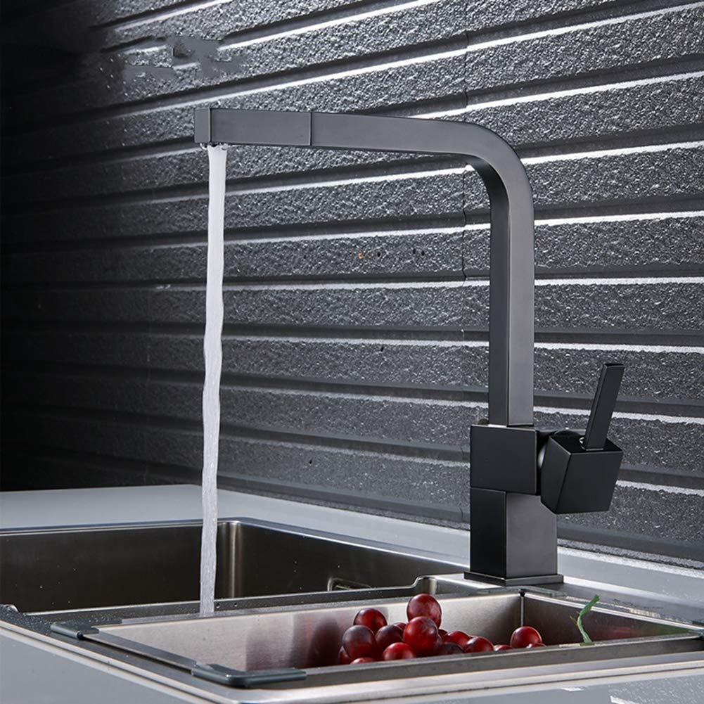 Robinet mitigeur de cuisine en laiton noir mat au design architectural carré