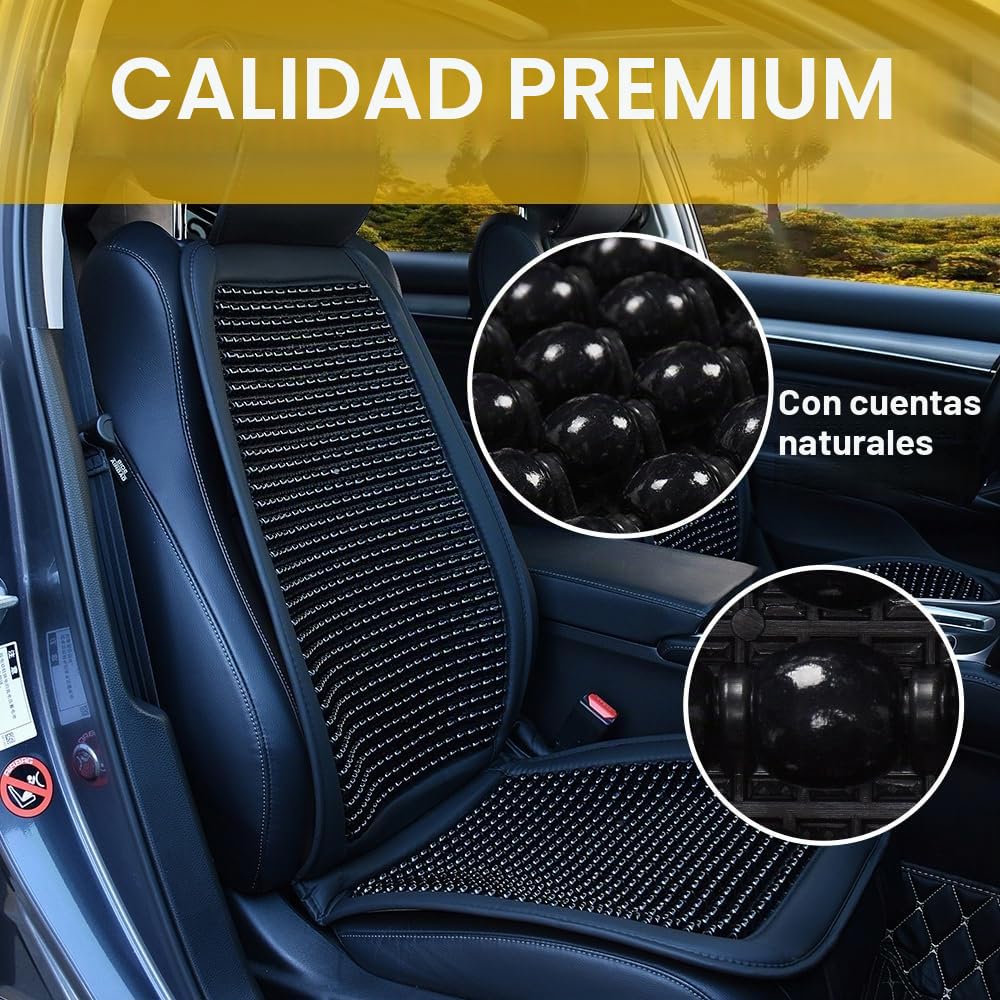 Blueshyhall Funda de asiento de coche con masaje, 1 pieza Cool Transpirable Fundas de Asiento de Coche Delanteros Asiento Delanteros Cuentas de Madera Cojín Universal Masaje para Coche Oficina (Negro)