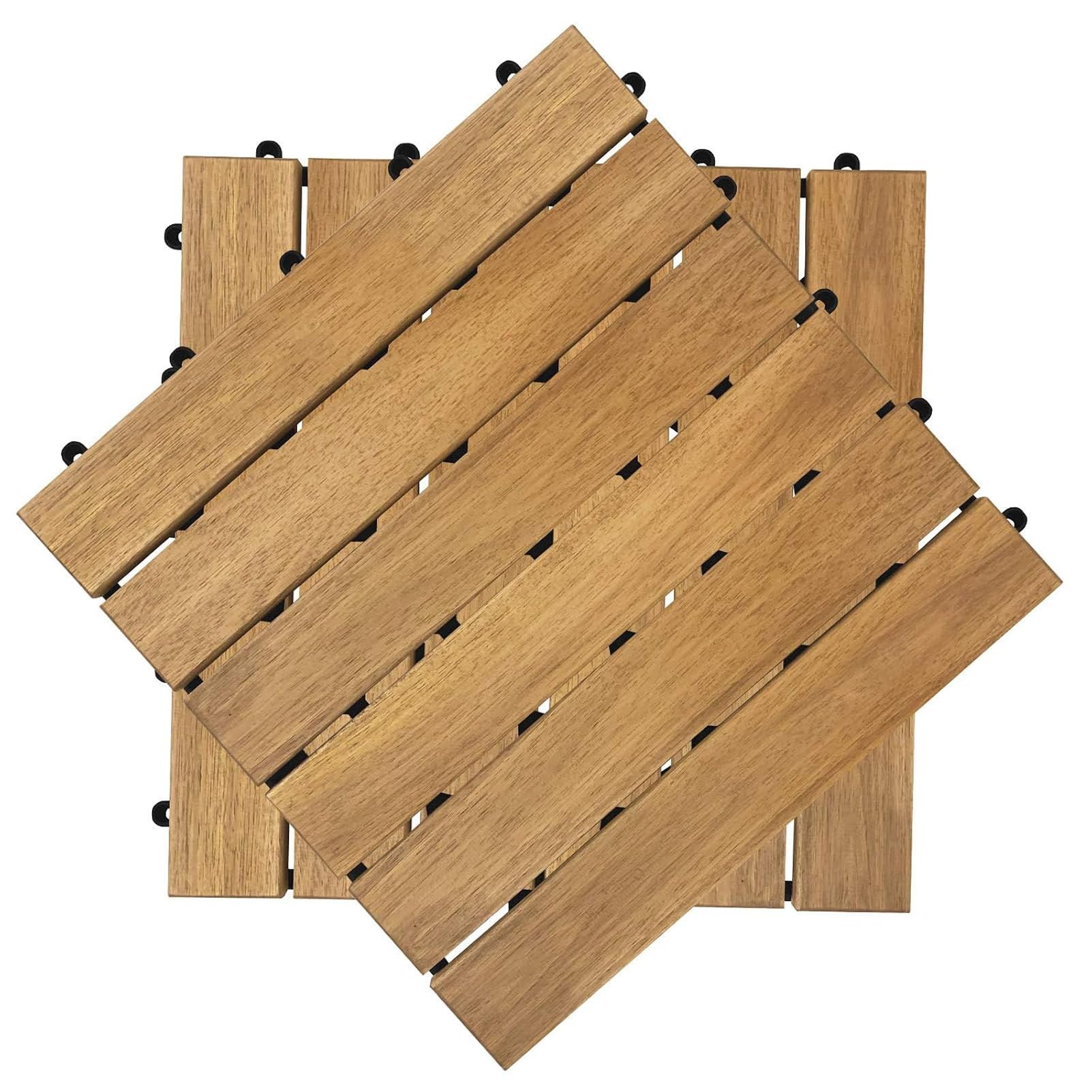 Piastrelle in legno per esterni con superficie antiscivolo 6-Slat-12pc | Pavimentazione a incastro in legno carbonizzato 30x30 cm – Piastrelle in legno duro resistenti alle intemperie