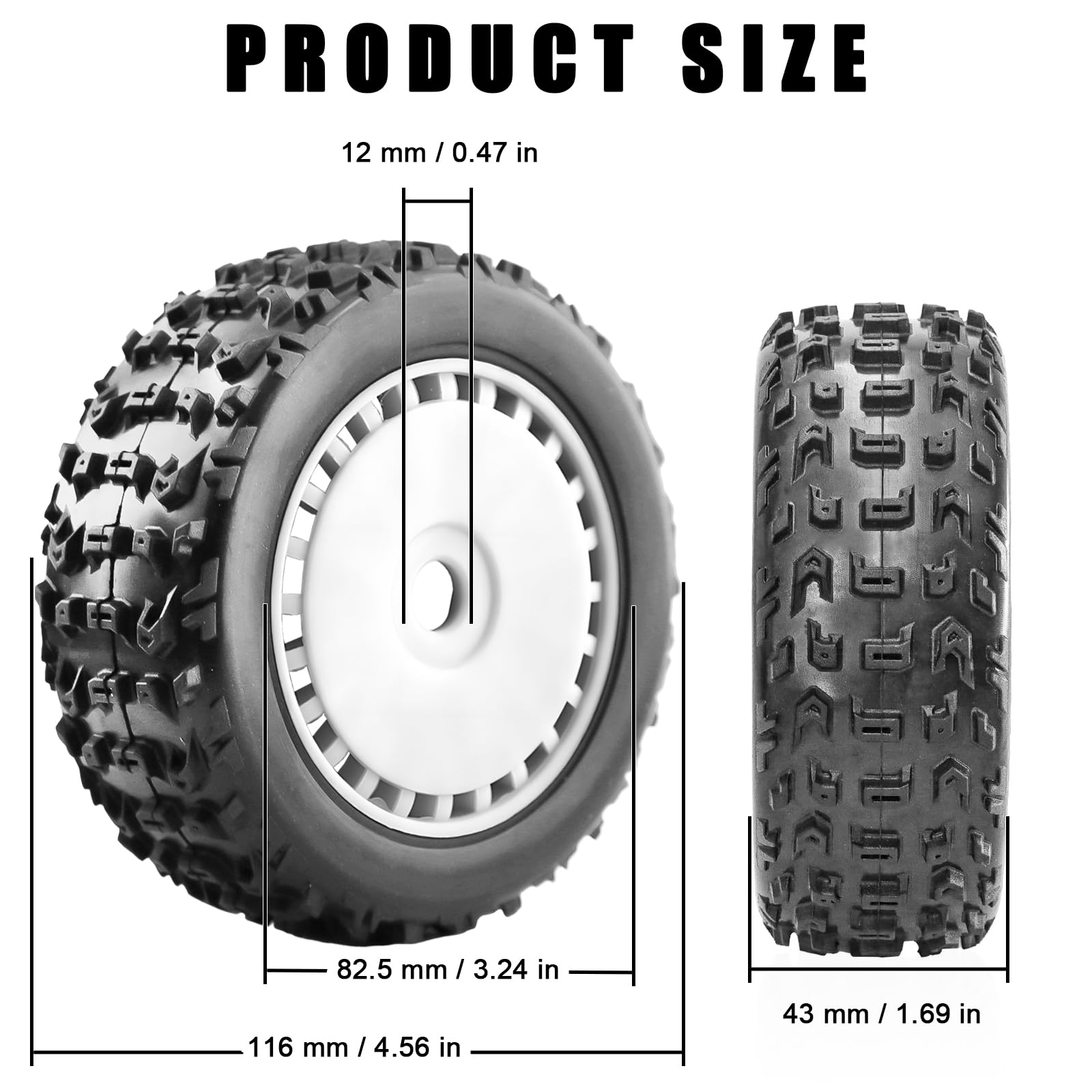 RcThjia 1/8 RC Off-Road Buggy Racing Tires and Wheels 17mm Hex RC Tires with Foam Inserts for ARRMA 1/8 Typhon 3S/6S Losi 8IGHT HSP Hyper HongNor FS Racing KYOSHO MP10 MP9 MP9e Neo. (4PCS/Set) - Image 2