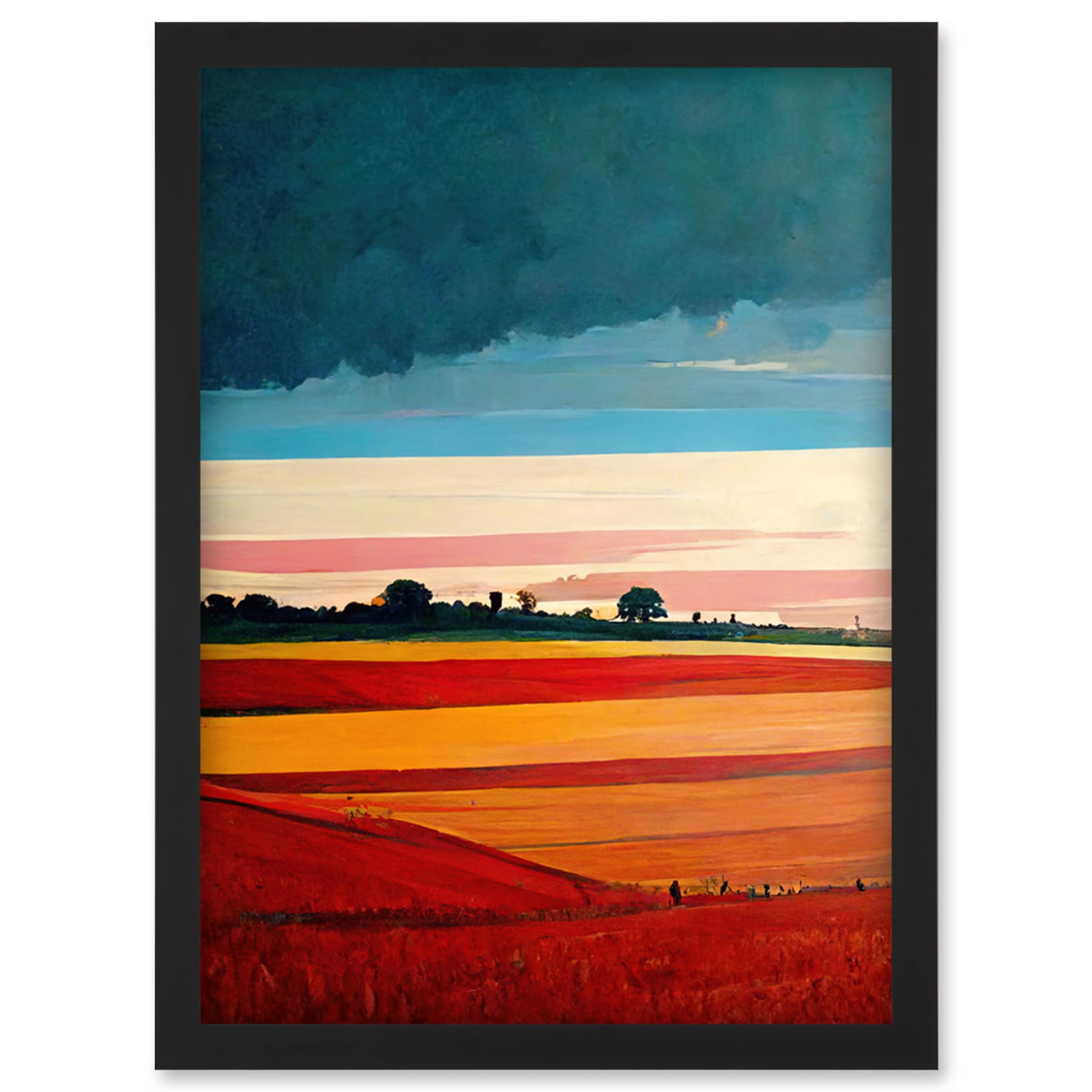 Doppelganger33 LTD Colourful Modern Countryside Landscape Multicoloured Artwork Framed Wall Art Print A4