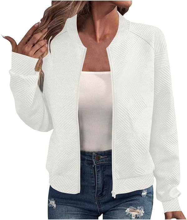 Yaoeye Chaqueta Bomber para Mujer 2026, Texturizada, Ligera, con Cremallera, Cuello Alto, Abrigo Casual de Otoño, Prenda Exterior de Moda