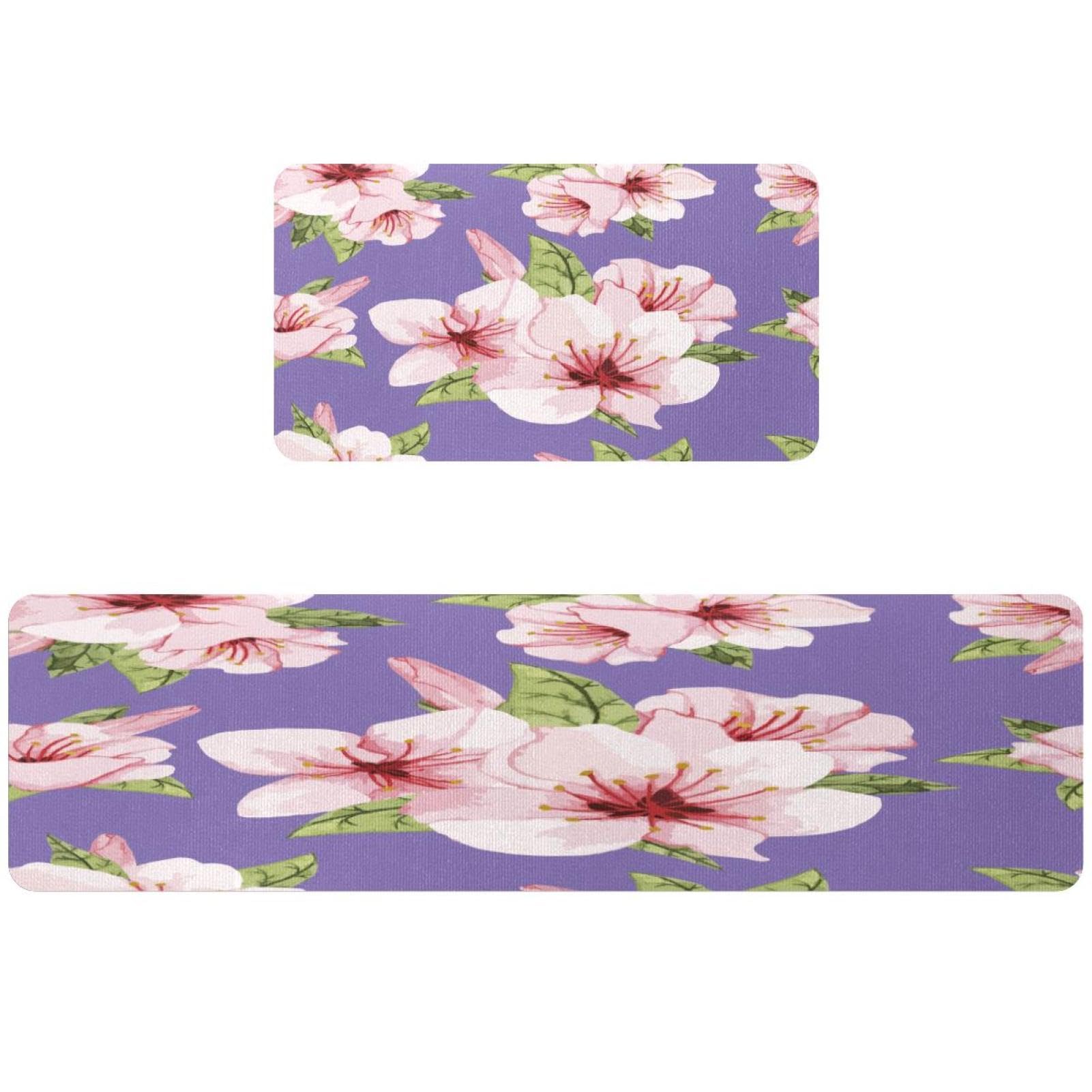 Alfombrillas de cocina antideslizantes juego de 2 alfombras lavables con fondo rosa y morado para el hogar