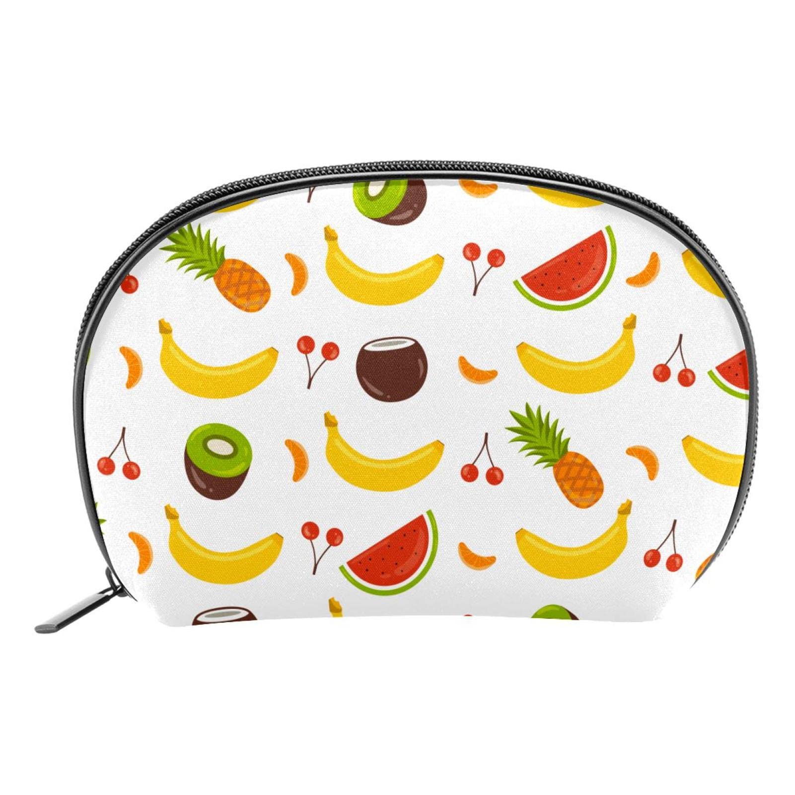 yoyoAmoy Cute Fruit Collection Pattern Small Cosmetic Bags for Women Girls, Half Moon Cosmetic Pouch with Zipper, Portable Travel Makeup Pouch Toiletry Kits, 7.5x2.2x5in