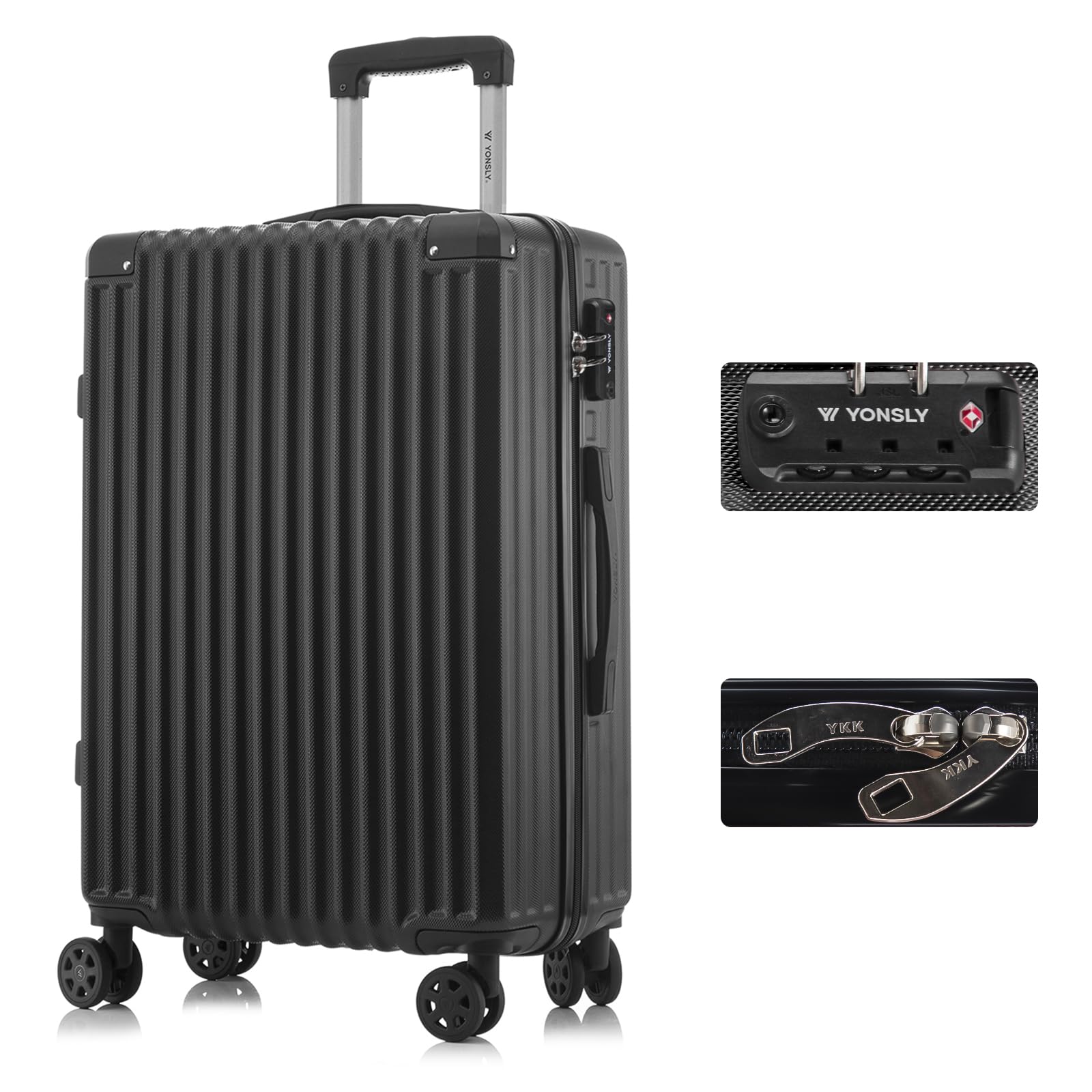 yonsly Koffer Suitcase, Trolley Reisekoffer, Rollkoffer Handgepäck mit 4 Rollen 360°, ABS Hartschalen, Sicherheitsschloss, Weicher Gummigriff, 210D-Futter