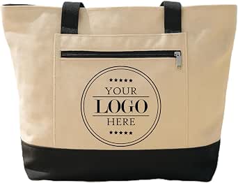 Voila Print Custom Logo Tote Bag with Zipper, Personalized Business Canvas Bag, Branding Promotional Gift