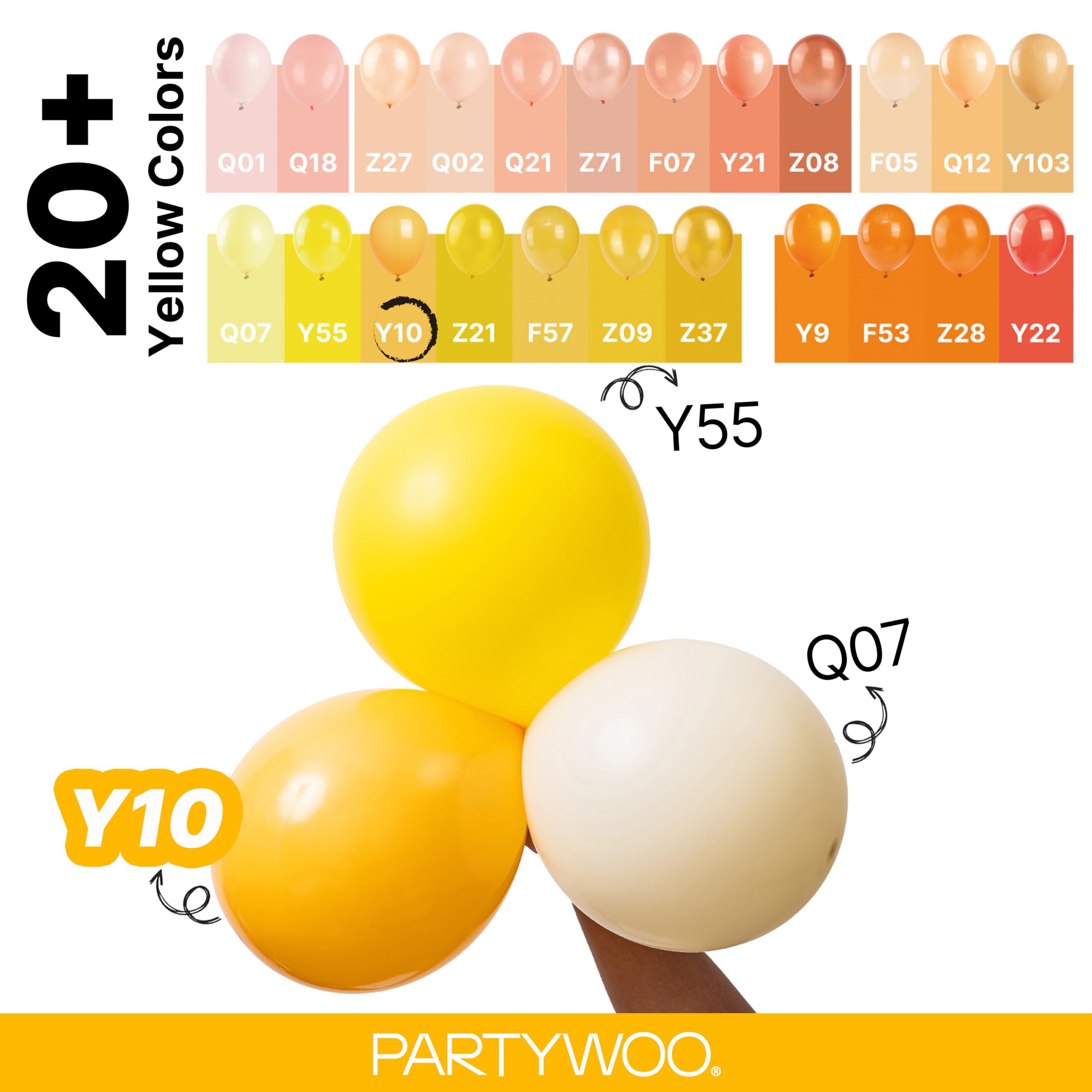 PartyWoo Globos de color amarillo mostaza, 140 piezas de diferentes tamaños de 18, 12, 10 y 5 pulgadas, kit de arco de globos de otoño para cumpleaños, baby shower, girasol, pequeño lindo, decoración