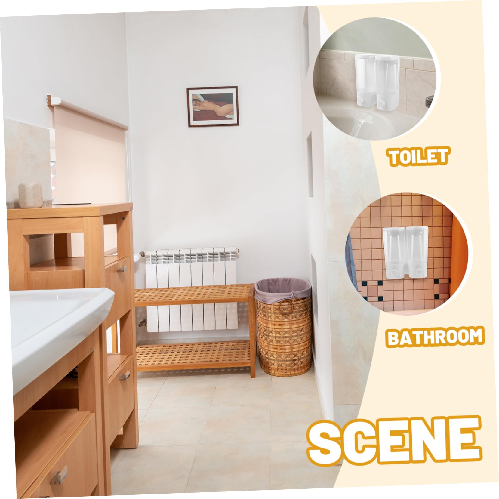 Cabilock Dispensador de Jabón de Pared de Doble Compartimento para Champú de Ducha Manual sin Perforaciones para Baño y Cocina