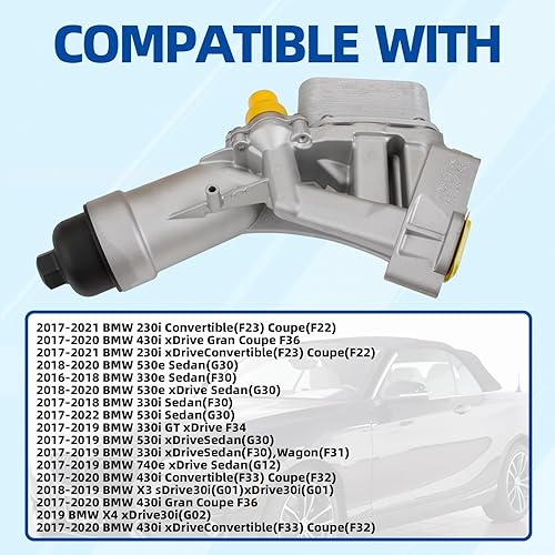 Miniatura 2 de MITZONE Conjunto de carcasa de filtro de enfriador de aceite de aluminio compatible con BMW 230i 330e 330i 330i 330i GT xDrive 430i 530i 530e 530i