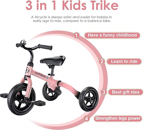 Miniatura 3 de YGJT Triciclo 3 en 1 para niños pequeños de 2 a 5 años, bicicleta de equilibrio plegable para niños con asiento ajustable y pedal extraíble,