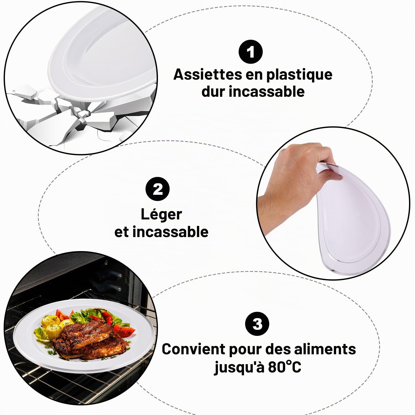 SENENQU Lot de 40 assiettes en plastique réutilisables de 26 cm avec bord argenté - Assiettes à dîner en plastique incassable pour mariage, fête d'anniversaire, restauration