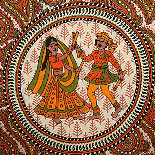 Image of RajasthaniKart Comfort Rajasthani Jaipuri Traditional Sanganeri Print 144 TC Cotton Single Bedsheet with 1 Pillow Cover - King, Round Dandiya (Orange, Single)