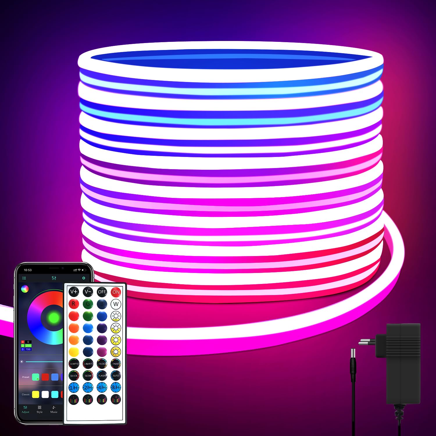 Segrass 10m LED Neon Strip mit APP Steuerung, Fernbedienung, IP65 Wasserdicht Flexible RGB Streifen 24V Band Lampe