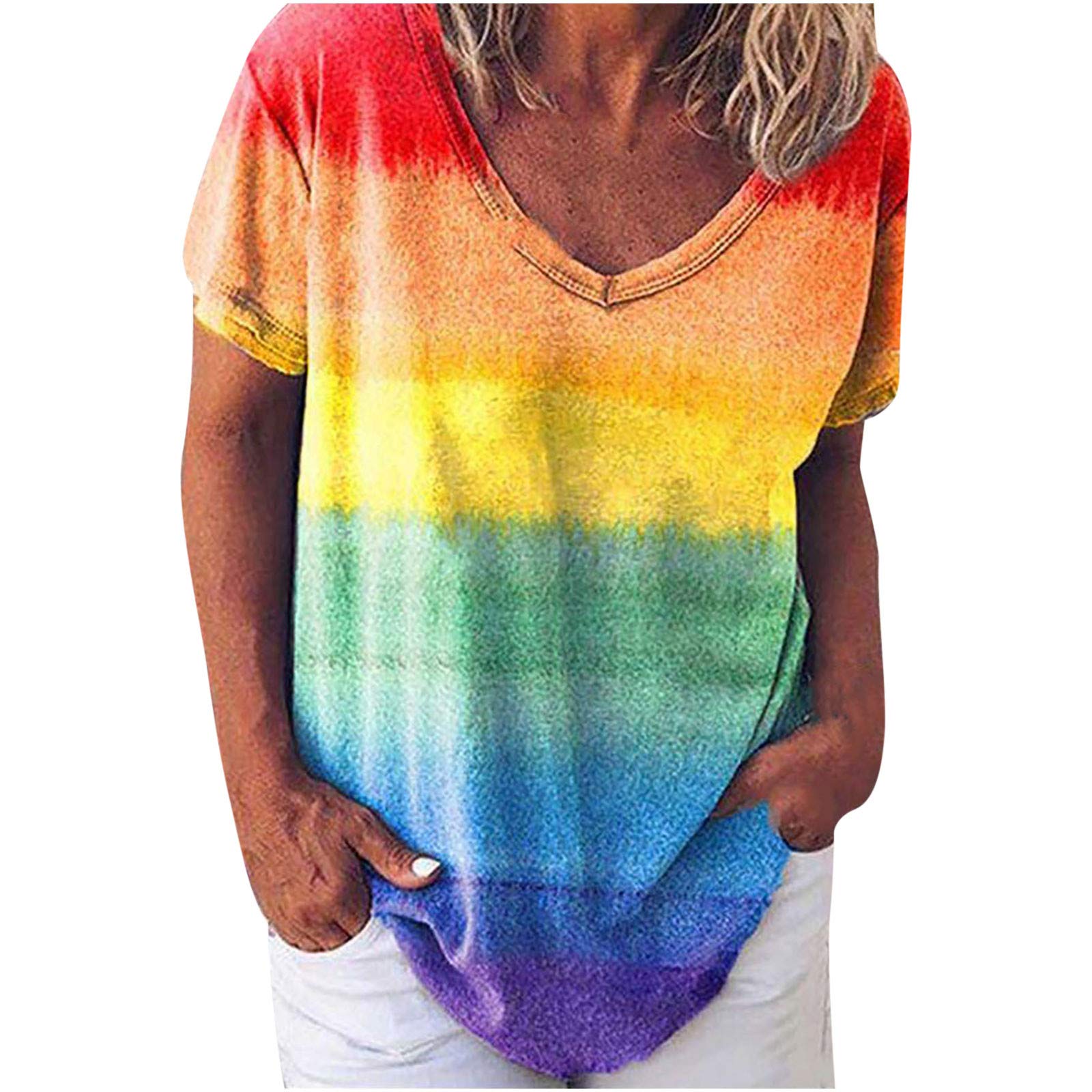NUSGEAR 2021 Nuevo Camiseta Mujer Unisex Verano Moda Manga Corta arcoíris Impresión Blusa Camisa Cómodo Cuello Redondo Basica Camiseta Suelto Tops Casual Fiesta T-Shirt Original tee