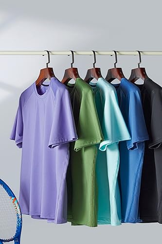 Vista 5 de Paquete de 5 camisetas de manga corta, con cuello redondo y de secado rápido para hombre, camisetas deportivas para correr, entrenar o ir al gimnasio