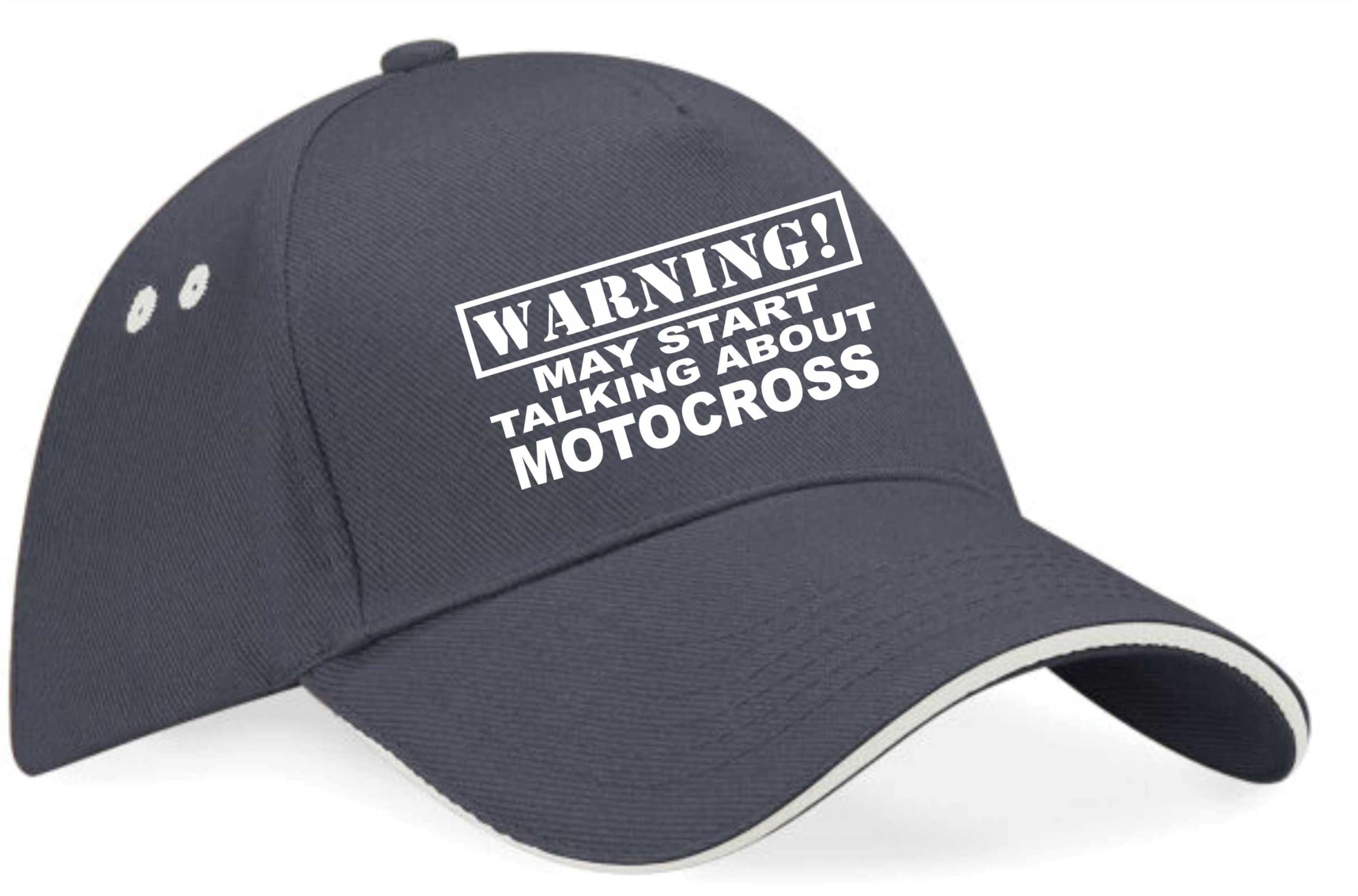 Print4u Unisex Grey Warning May Talk About Motocross Baseball Cap Sport Gift Men & Ladies