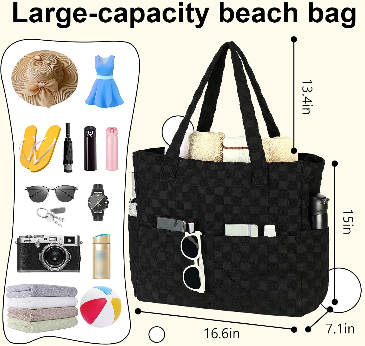 LEDAOU Large Beach Bag Women Waterproof Sandproof Zipper Beach Tote Pool Bag for Gym Grocery Travel with Wet Pocket | Waterproof, Sandproof, Zipper, Pool, Gym, Grocery - Image 6