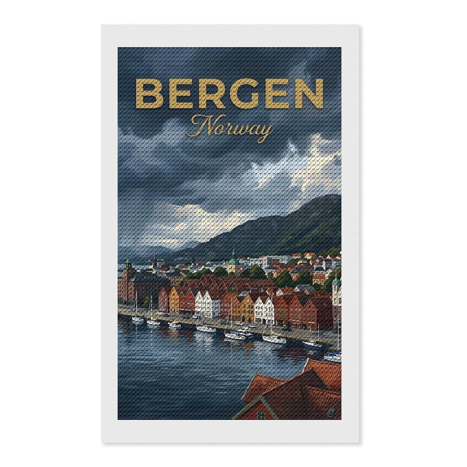 Junmoney Bergen Norway Vintage Diamond Painting Kit 12"x20", Easy Handmade Project, Easy to Enjoy, Aesthetic Room Decor, Christmas Gift