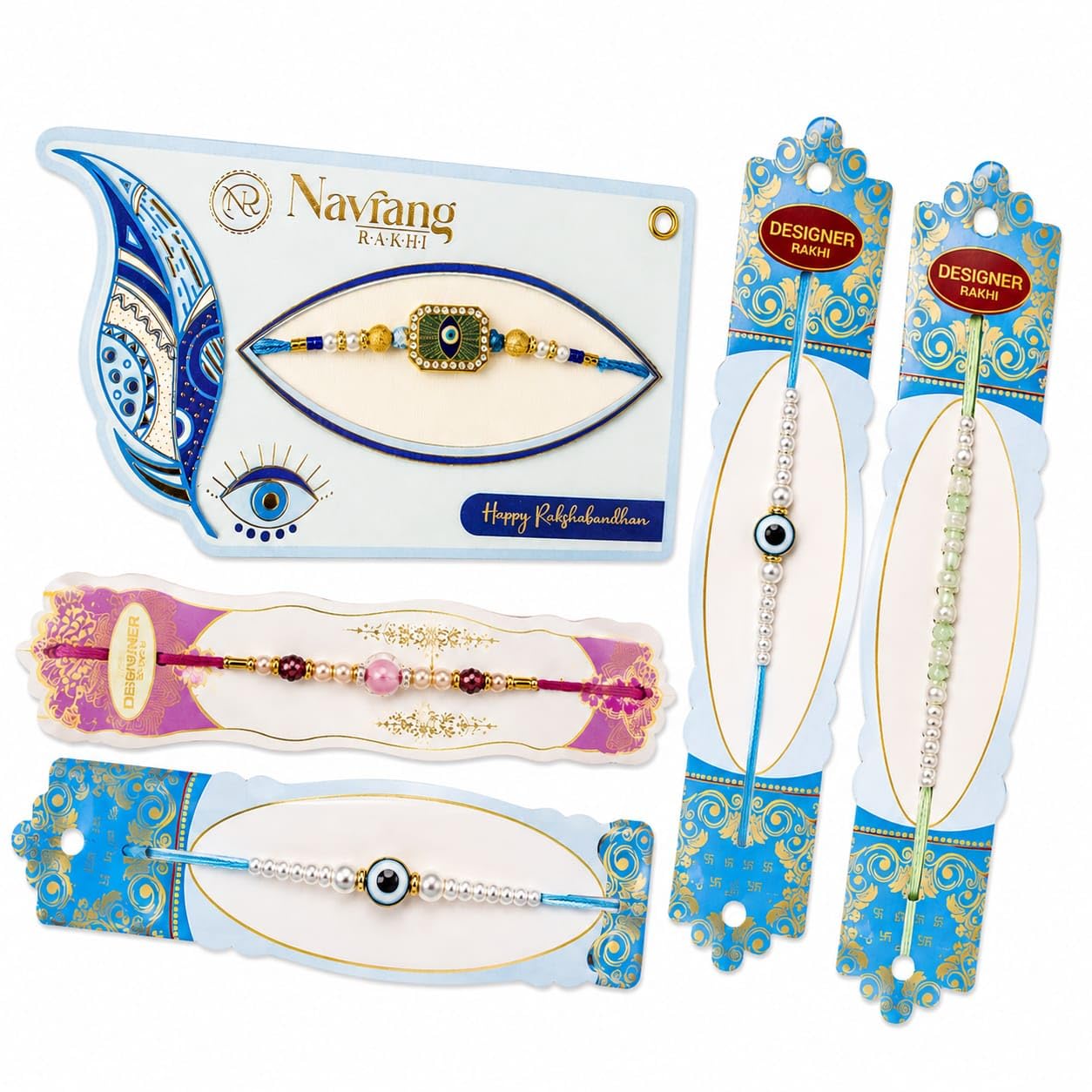 Navrang Designer Rakhi Set of 4 with Evil Eye Charm-image-27