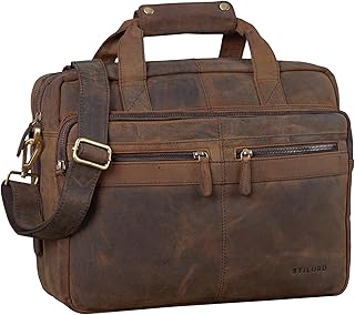 Explorer' Maletín de Profesor Cuero Hombre Mujer - Gran Bolso Vintage de Piel Auténtica con Bandolera, Separadores & Compartimento Portátil 15,6' - Bolso de Trabajo