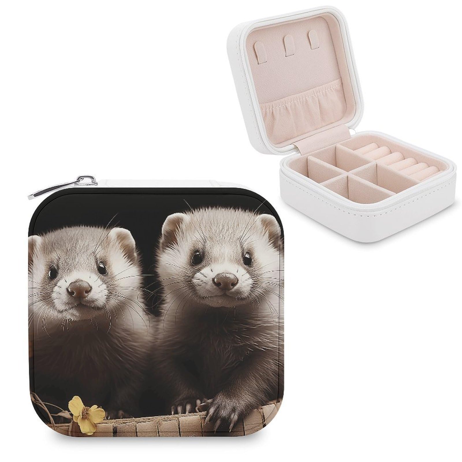 VstaDank Ferrets Travel Jewelry Case Small Portable Jewellry Organizer Box PU Leather Organizer Boxes Personalized Jewellery Storage Holder Gift for Womens Rings Earrings