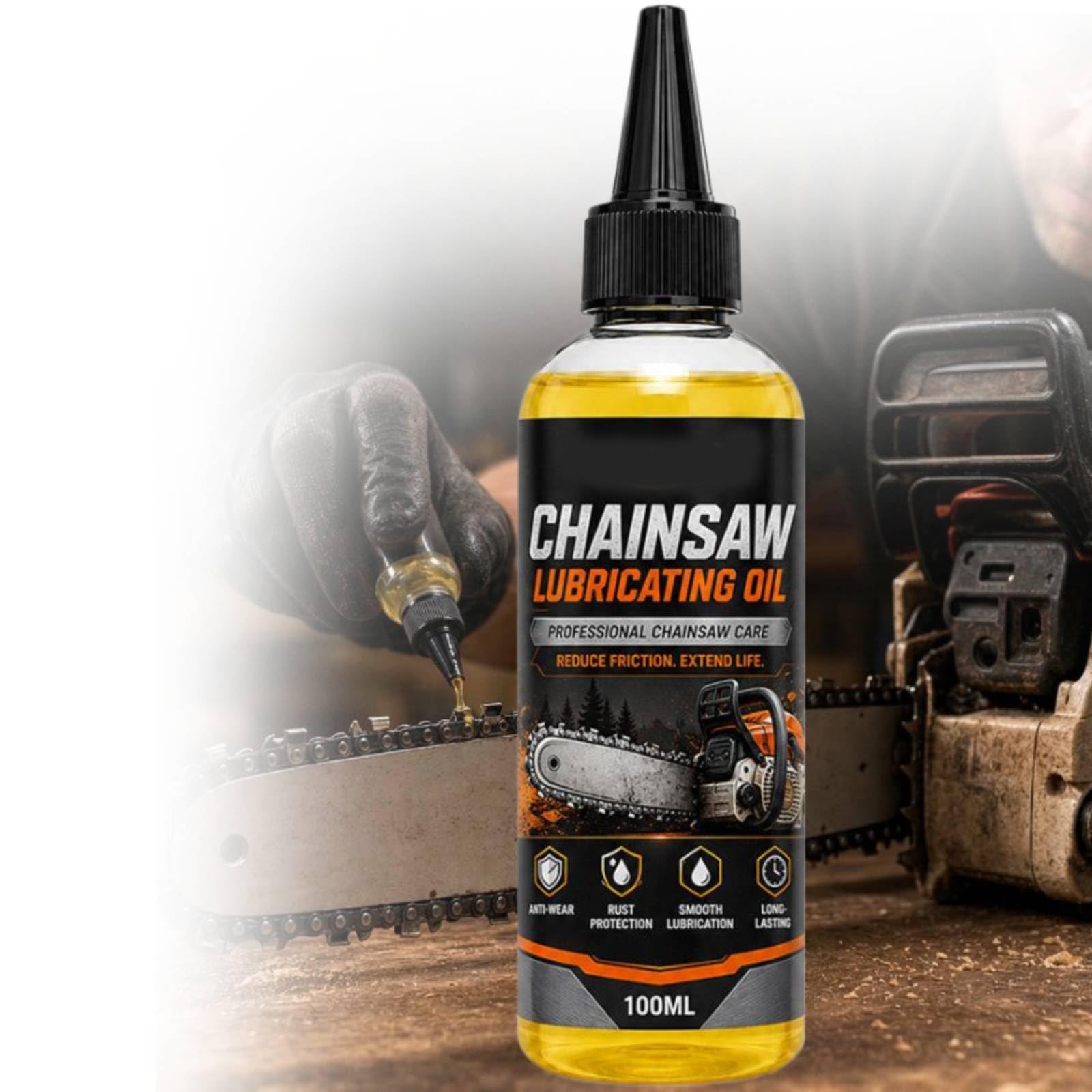Chainsaw Oil, 100ml Anti-Fling Bar and Chain Lubricant, Anti-Wear Chain Oil with Rust Protection for Electric, Petrol, Cordless Chainsaws and Pole Saws -Reduces Wear Long-Lasting (1Pcs)
