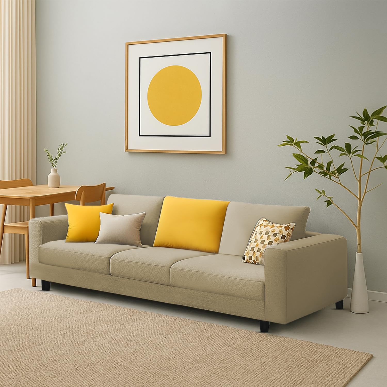 Minta 3 Seater Sofa Set for Living Room (Cream Colour Fabric) Premium Fabric Sofa Set for Living Room-image-11