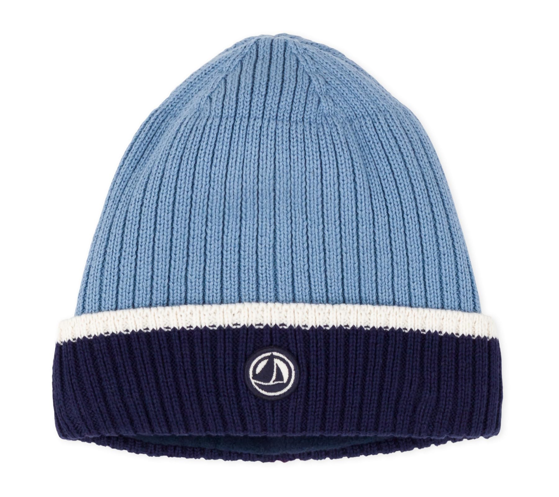 Petit Bateau Czapka dziecięca z dzianiny z podszewką polarową, ADRIATIC/MARSHMALLOW, 10-12 ans