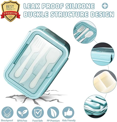 Miniatura 3 de Lonchera Bento para niños, lonchera Bento para adultos, a prueba de fugas, para niños, adolescentes, escuela, contenedores duraderos con bolsa de