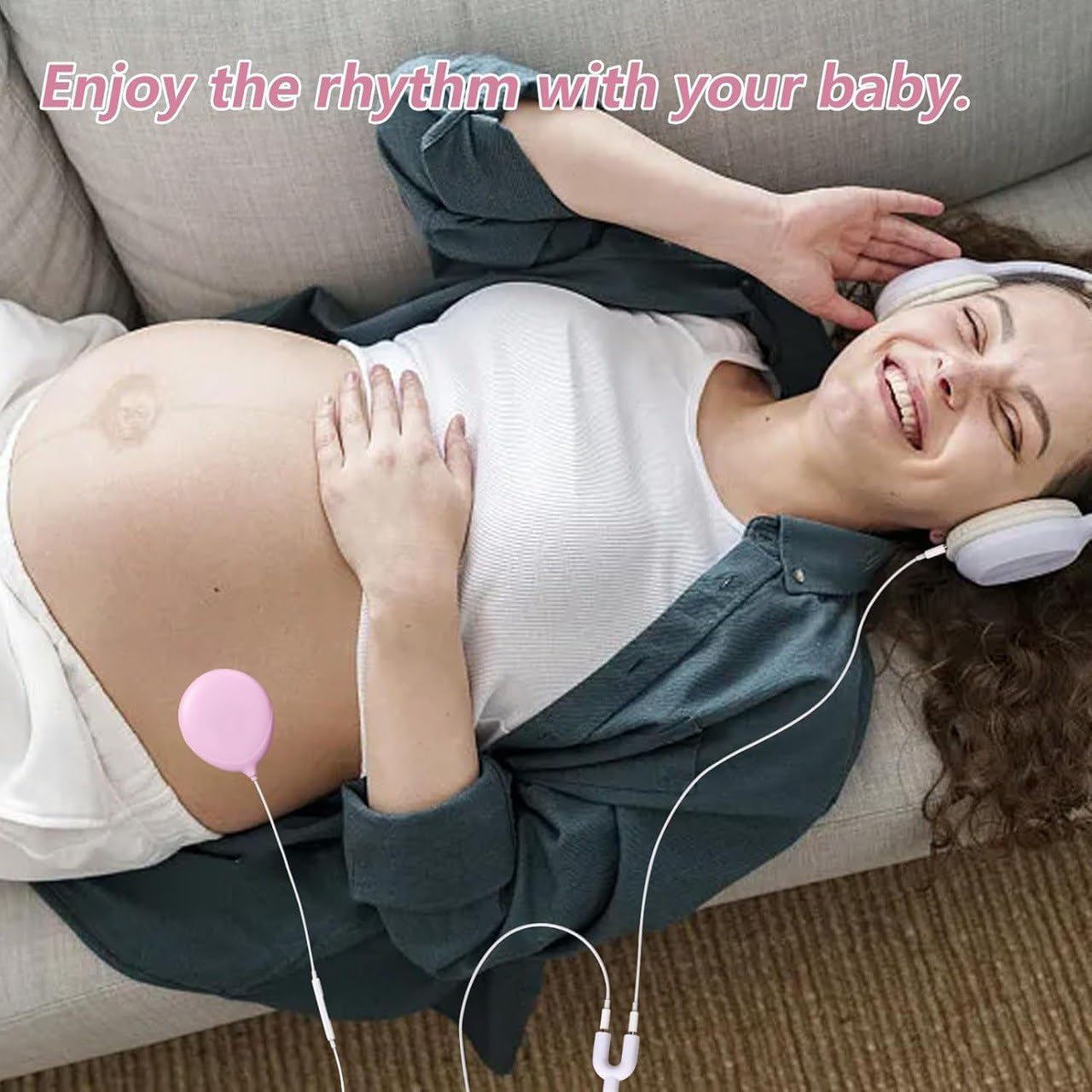 Baby-Bump Headphones Plays and Shares Music, Sound Voices to The Womb Premium Baby Bump Speaker System Pregnancy Belly Pregnant Music Player with Safe Adhesives Prenatal Shower Gifts for Mom White 3