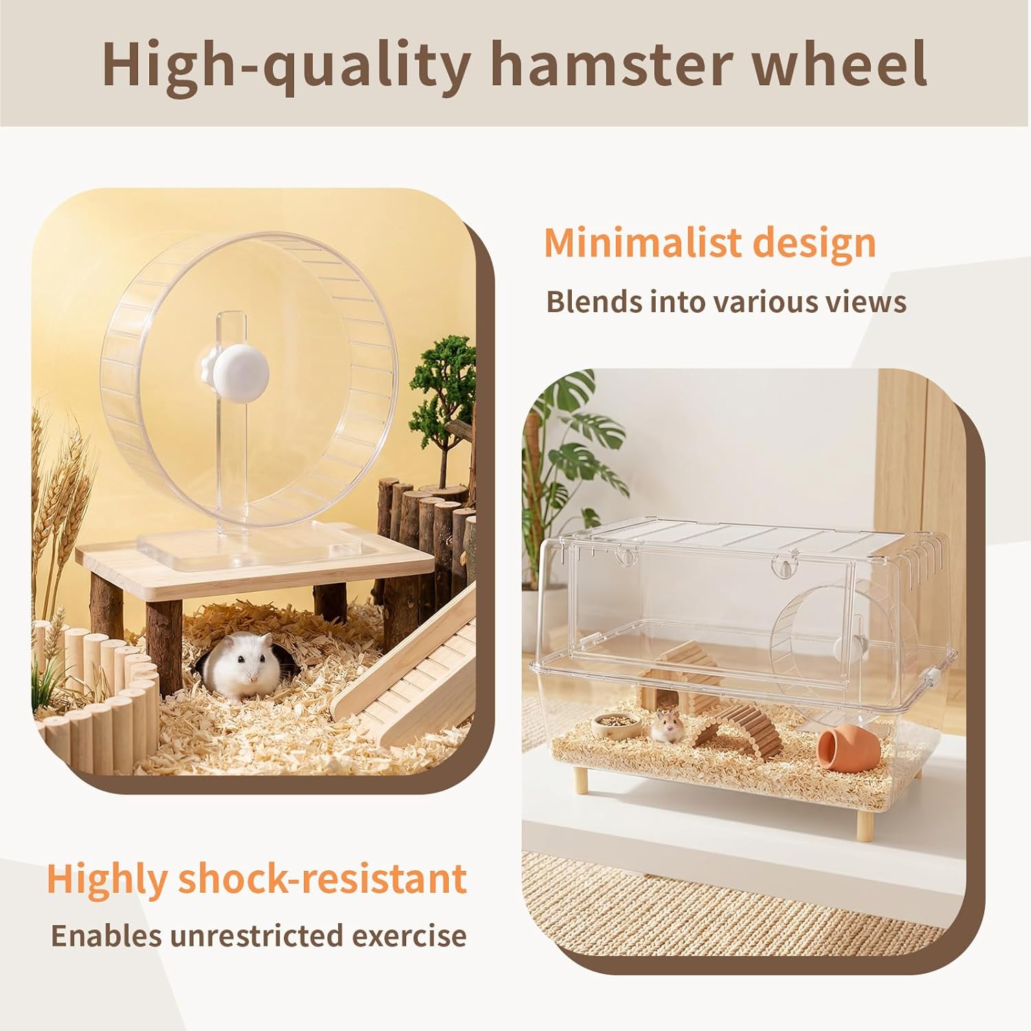 11 Inch Silent Hamster Wheel - Large Clear Running Wheel with Adjustable Stand - Quiet Spinning Exercise Wheel for Syrian Hamsters, Gerbils, Hedgehogs and Small Animals, Transparent