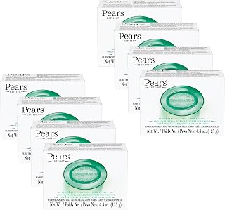 Pears Pure & Gentle Glycerin Lemon Flower Extract Transparent Soap Bar 8 Pack Green for Radiant Moisturized Skin Men Women