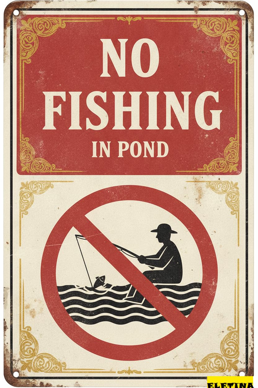 Personalized Sign for Man Cave No Fishing In Pond Metal Tin Warning Street Hanging Beware Caution Metal Art Street Gate Outdoor High Way 8x12in Metal Quality Private Property Decorative