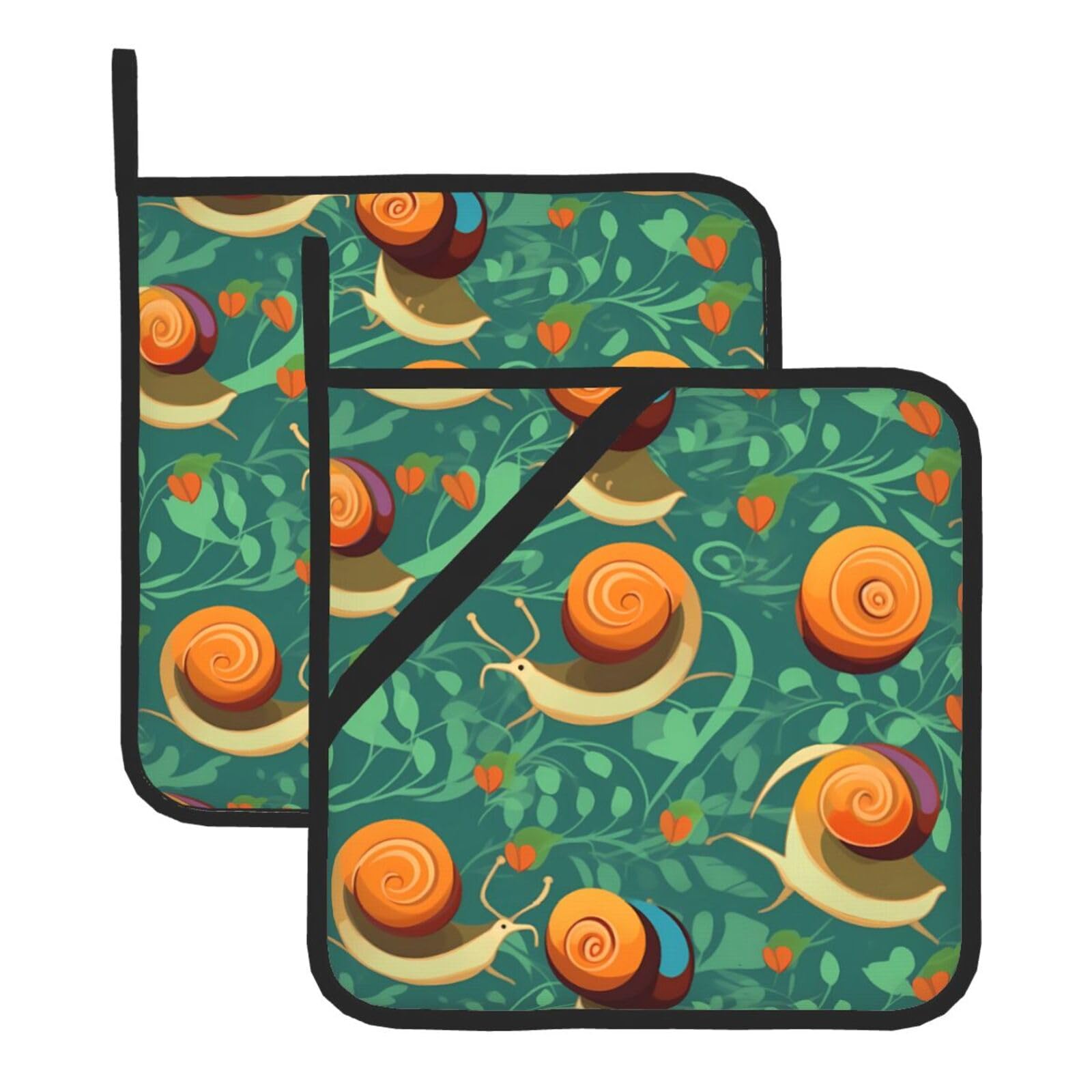 HJFCZH Animal Snail Printed Square Insulated Pot Mat Set (2-Piece) 8x8in Waterproof, Thickened & Easy to Clean with Lanyard Design for Kitchen, Oven & BBQ