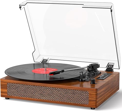 Tocadiscos de vinilo vintage con altavoces estéreo integrados, Bluetooth, grabación y reproducción USB, tocadiscos de 3 velocidades por correa para