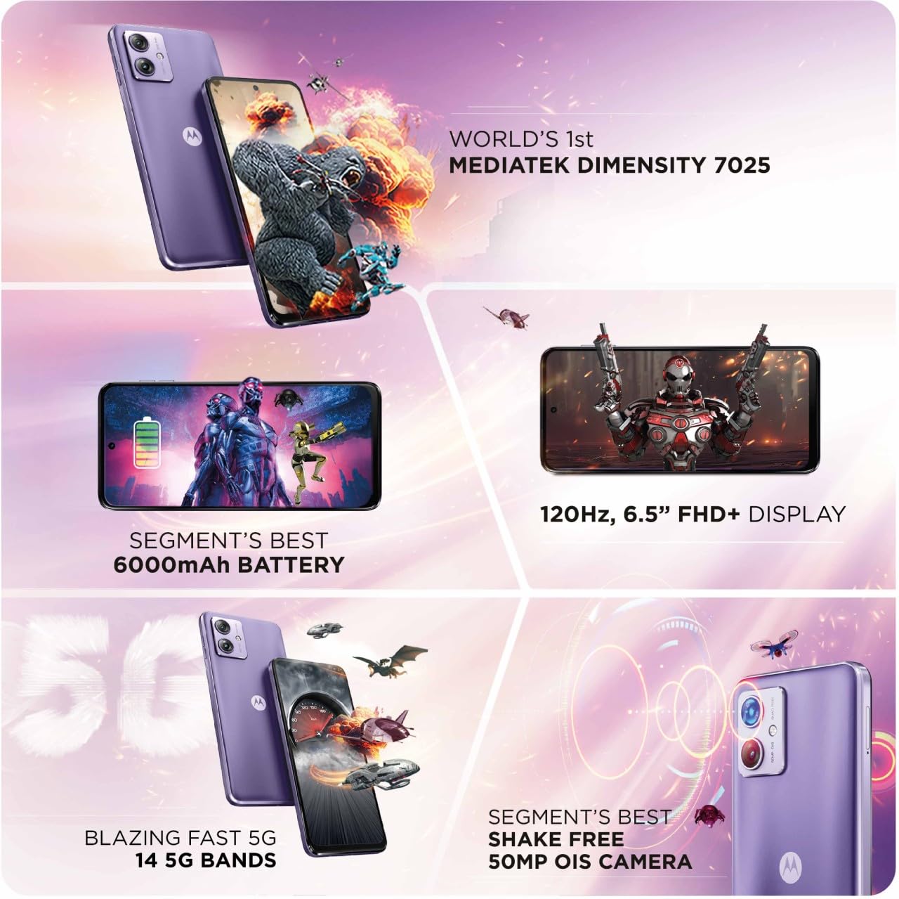 Motorola G64 5G (Ice Lilac, 8GB RAM, 128GB Storage) | Expandable 